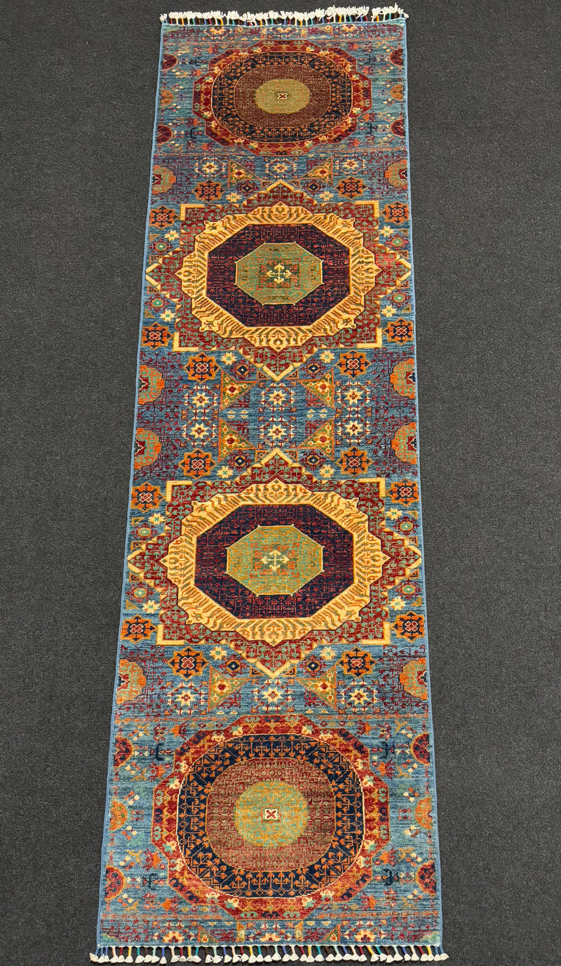 Handknuten fine Mamlook‑matta — 293 × 82 cm