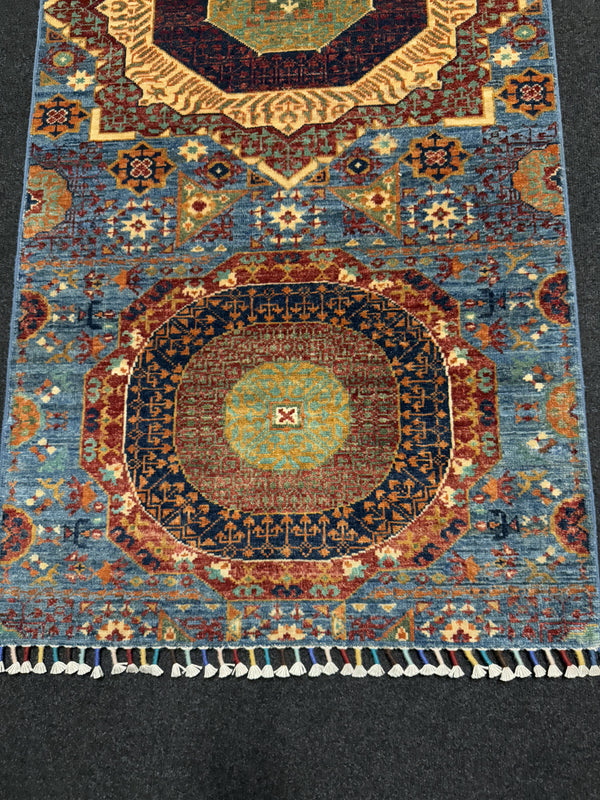 Handknuten fine Mamlook‑matta — 293 × 82 cm