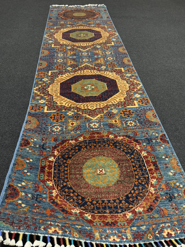 Handknuten fine Mamlook‑matta — 293 × 82 cm