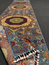 Handknuten fine Mamlook‑matta — 293 × 82 cm