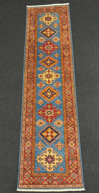 Handknuten fine Kazak‑matta — 318 × 80 cm