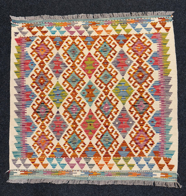 Handvävd Ull kelimmatta - 100 x 102 cm