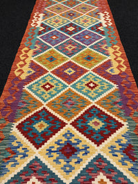 Handvävd Ull kelimmatta - 386 x 84 cm